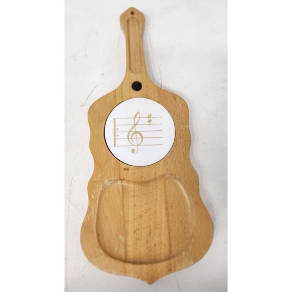 Vintage Japan Wood Violin Shaped Cheese Cutting Serving Board Musical Note Tile - Picture 1 of 8